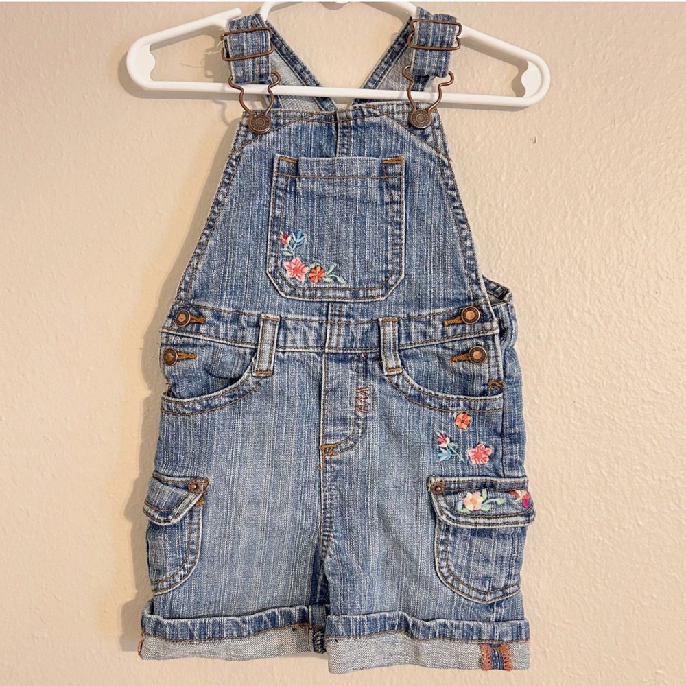 Levi Strauss Denim Floral Embroidered‎ Shortalls Overalls 12 Months